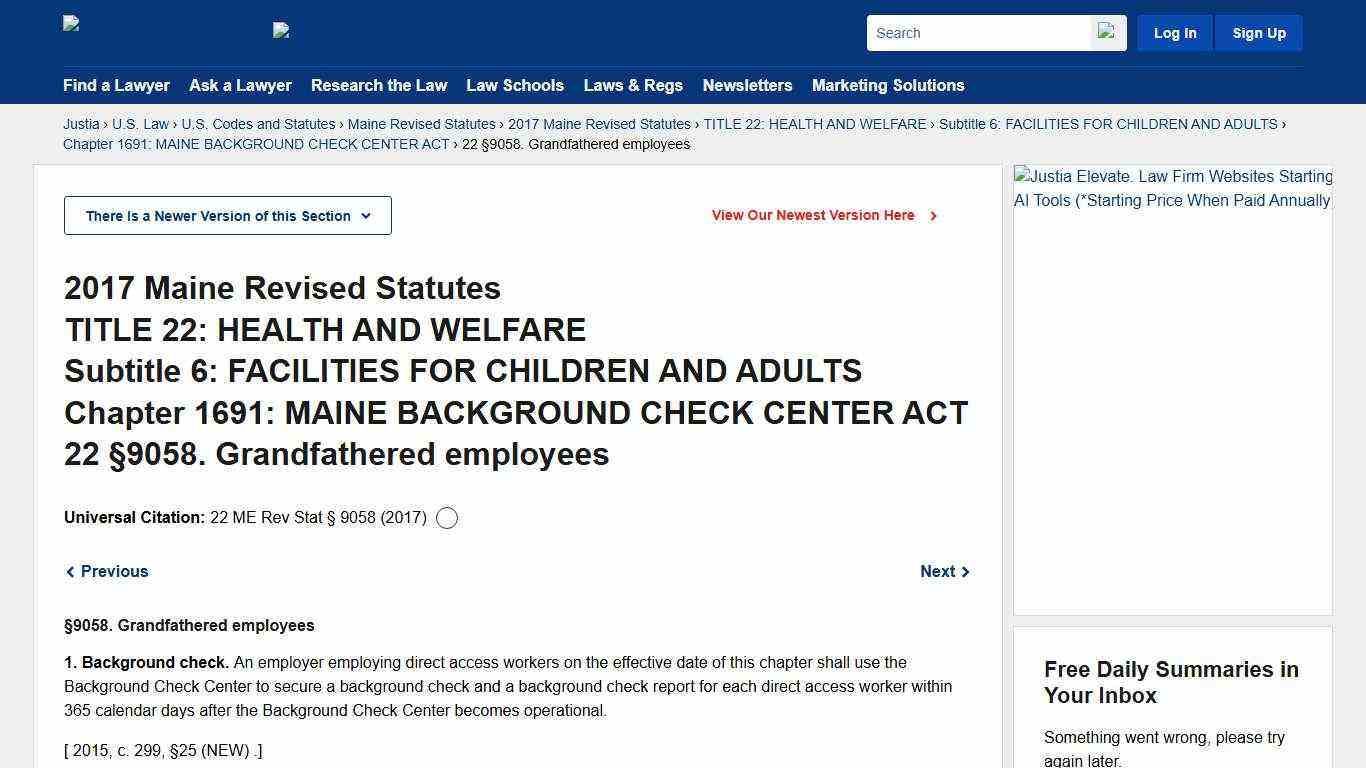 22 Maine Revised Statutes §9058 (2017) Grandfathered employees :: 22 M.R.S § 9058 (2017) :: 2017 Maine Revised Statutes :: U.S. Codes and Statutes :: U.S. Law :: Justia