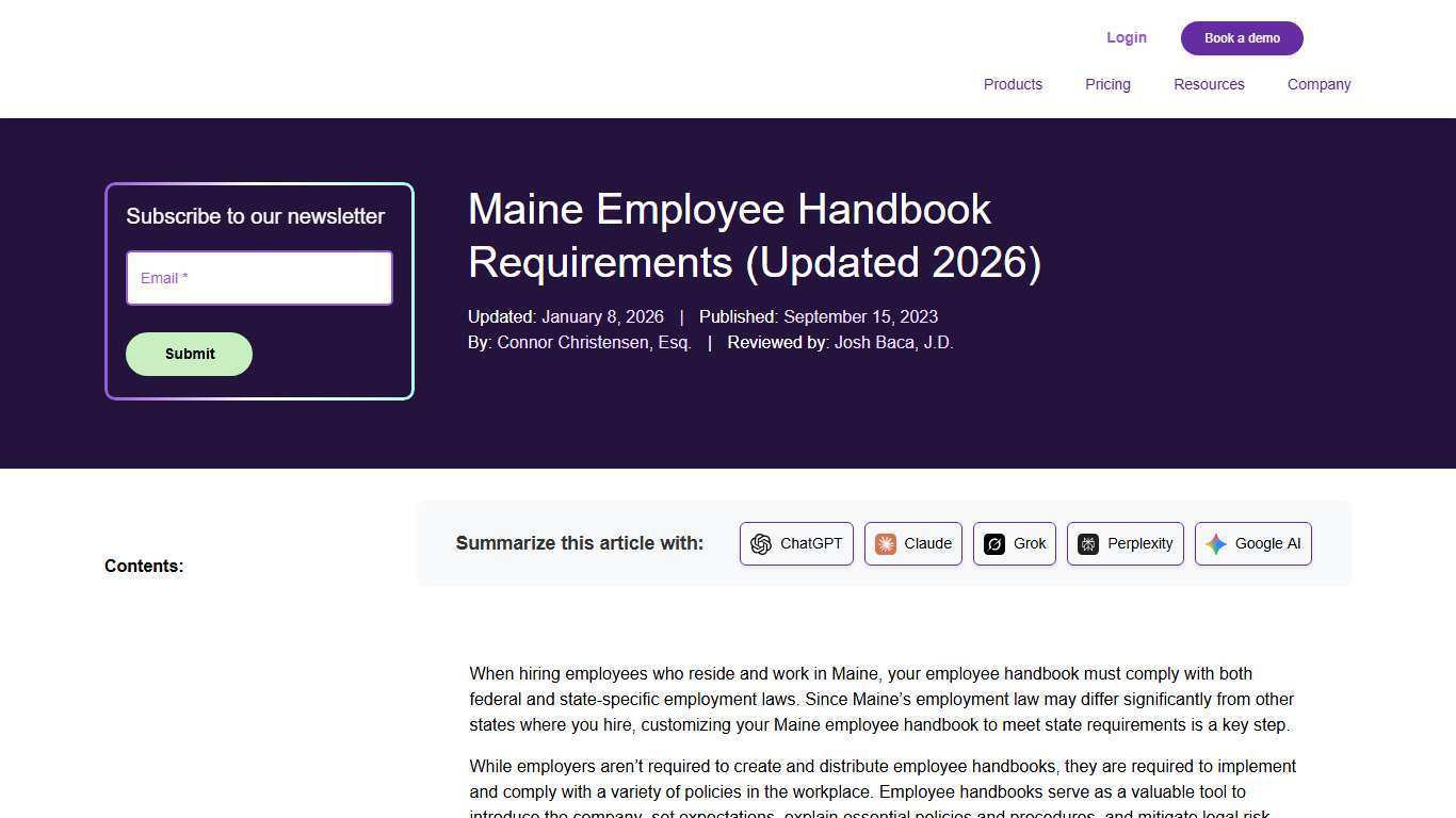 Maine Employee Handbook Requirements (Updated 2026)